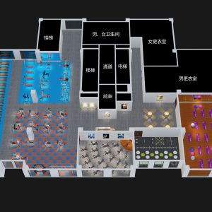 1500平商业健身房设计效果图3D
